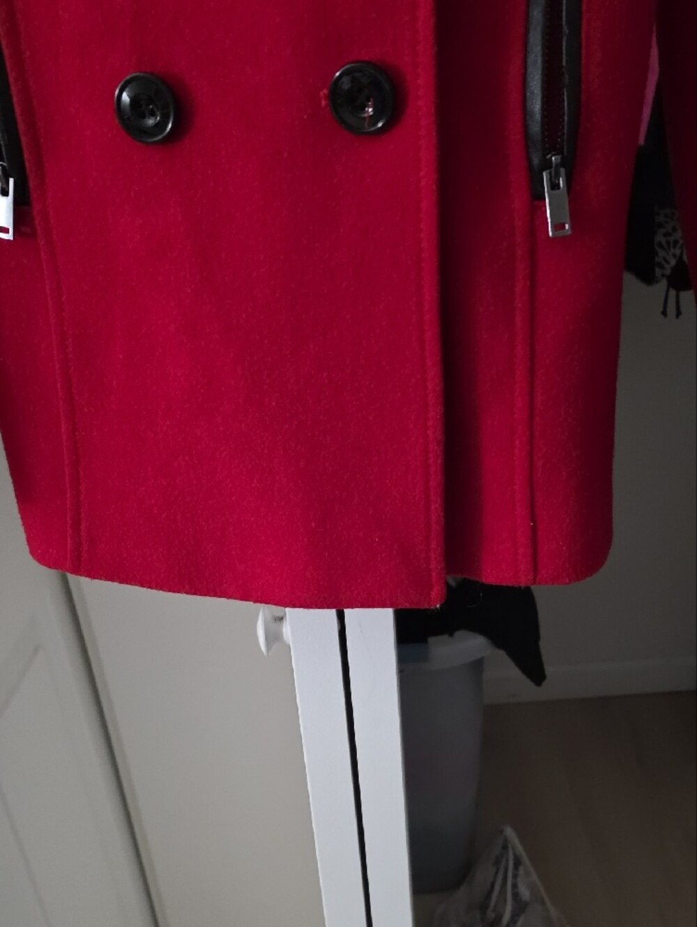 Black Rivet Red Double-Breasted Pea Coat - Picture 6 of 10